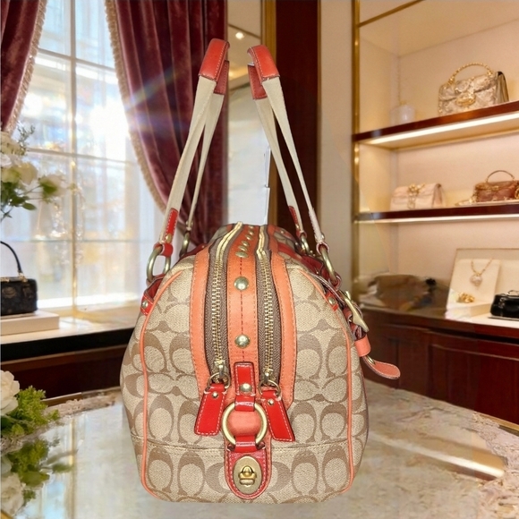 Coach Heritage Strip XL ZIP Satchel With Cherry Charm - Picture 4 of 16